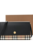 Calfskin Vintage Check Hannah Wallet with Detachable Strap Black