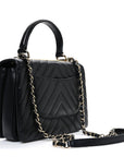 Lambskin Chevron Quilted Small Trendy CC Flap Dual Handle Bag Black