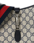 GG Supreme Monogram Textured Dollar Calfskin Web Small Jackie 1961 Hobo Beige Blue