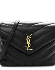 Calfskin Y Quilted Monogram Toy Loulou Crossbody Bag Black