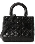 Crinkled Calfskin Cannage Medium Lady D1OR Black