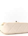 Shiny Lambskin Quilted Pearl Twist Mini Square Flap White