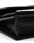 Calfskin Crocodile Embossed Monogram Sunset Chain Wallet Black