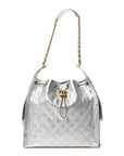 Metallic Caviar Quilted Medium CHNL 25 Handbag Silver