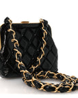 Patent Crumpled Lambskin Quilted Maxi Bow Clutch With Chain Black