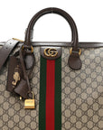 GG Supreme Monogram Textured Dollar Calfskin Web Medium Savoy Duffle Bag Beige Dark Brown
