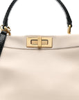 Vitello Seta Snakeskin Monster Eyes Medium Peekaboo Iconic Satchel Amido Sand Black