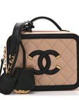 Caviar Quilted Small CC Filigree Vanity Case Beige Black