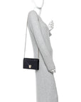 Metallic Patent Micro-Cannage Baby D1ORama Flap Bag Navy Blue