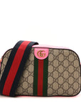 GG Supreme Monogram Textured Dollar Calfskin Web Ophidia Small Crossbody Bag Beige Ebony Fuchsia