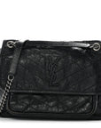 Crinkled Calfskin Matelasse Monogram Medium Niki Chain Satchel Black