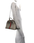GG Supreme Monogram Web Medium Ophidia Top Handle Dome Bag Brown