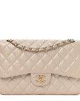 Iridescent Caviar Quilted Jumbo Double Flap Beige