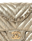 Metallic Crumpled Calfskin Chevron Quilted Mini Square Flap Gold