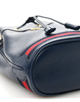 Glazed Textured Calfskin Web Small Ophidia Bucket Bag Blue Agata