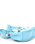Extra Supple Calfskin Crocodile Embossed Le Cagole Shoulder Bag XS Sky Blue