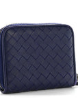 Nappa Intrecciato Zip Around Compact Wallet Blue