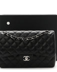 Lambskin Quilted Jumbo Double Flap Black
