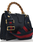 Moon Calfskin Bamboo Web Medium Dionysus Top Handle Bag Blue Emerald Hibiscus Red
