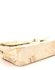 Denim Floral Printed Medium Double Flap Beige