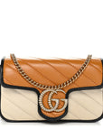 Vintage Effect Calfskin Matelasse Diagonal Super Mini Torchon GG Marmont Shoulder Bag Cognac Mystic White Blue Agata