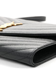Grain De Poudre Matelasse Chevron Monogram Envelope Clutch Black