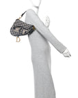Oblique Embroidered Saddle Bag Blue