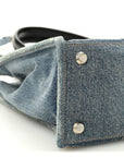 Washed Frayed Denim Logo Medium Hardware Tote Blue