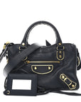 Chevre Gold Metallic Edge Hardware Mini City Bleu Nuit Dark Sea