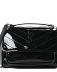 Patent Calfskin Matelasse Monogram Baby Niki Chain Satchel Black