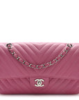 Caviar Chevron Quilted Medium Double Flap Pink