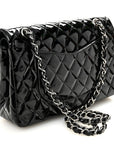 Patent Quilted Medium Double Flap Black