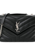 Calfskin Y Quilted Monogram Small Loulou Chain Satchel Black
