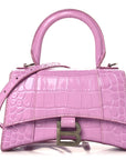 Shiny Calfskin Crocodile Embossed Hourglass Top Handle Bag XS Lilac