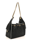 Braided Raffia Calfskin Quilted Small CHNL 25 Handbag Black White