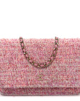 Tweed Quilted Wallet On Chain WOC Pink