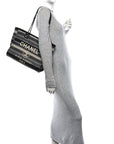 Striped Canvas Small Deauville Tote Dark Grey
