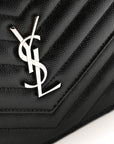 Grain De Poudre Matelasse Chevron Monogram Envelope Chain Wallet Black