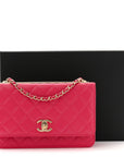 Lambskin Quilted Trendy CC Wallet On Chain WOC Dark Pink