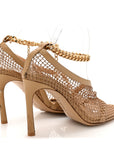 Mesh Nappa Chunky Chain Sandals 39.5 Beige Pony