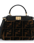 Shearling Nappa Macro FF 1974 Mini Peekaboo Iconic Satchel Tobacco Black