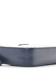 Metallic Caviar Quilted Small Boy Clutch With Chain Navy