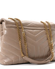 Calfskin Y Quilted Monogram Medium Loulou Chain Satchel Dusty Grey