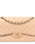 Lambskin Quilted Jumbo Double Flap Beige