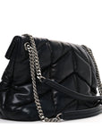 Lambskin Quilted Medium Loulou Puffer Monogram Chain Satchel Black