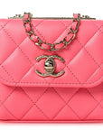 Lambskin Quilted Mini Trendy CC Chain Wallet Pink