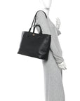 Textured Dollar Calfskin Medium Ophidia Shoulder Tote Bag Black