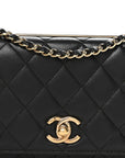Lambskin Quilted Trendy CC Wallet On Chain WOC Black