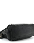 Calfskin Crocodile Embossed Giant 12 Gold Hardware City Black