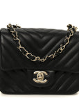 Lambskin Chevron Quilted Mini Square Flap Black